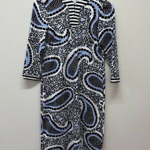 J McLaughlin Stretch Blue Paisley 3/4 Sleeve Catalina Dress Size XS